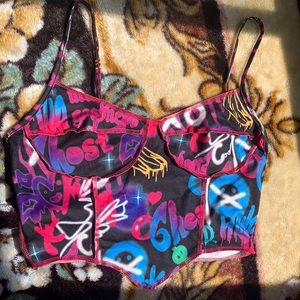 graphic print asymmetrical hem crop cami top